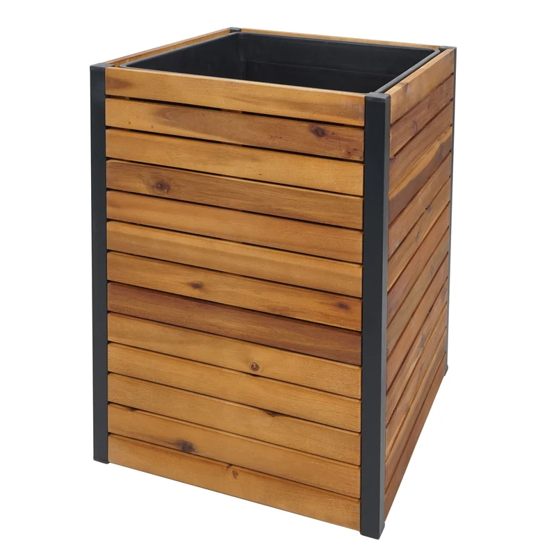 Jardinière pot de fleurs pour extérieur en bois d'acacia 60 x 42 x 42 cm marron 04_0007217