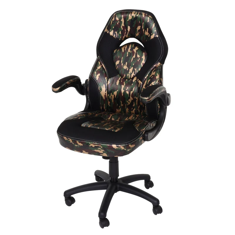 Chaise de bureau pivotante accoudoirs rabattables en PVC couleur camouflage noir 04_0006225
