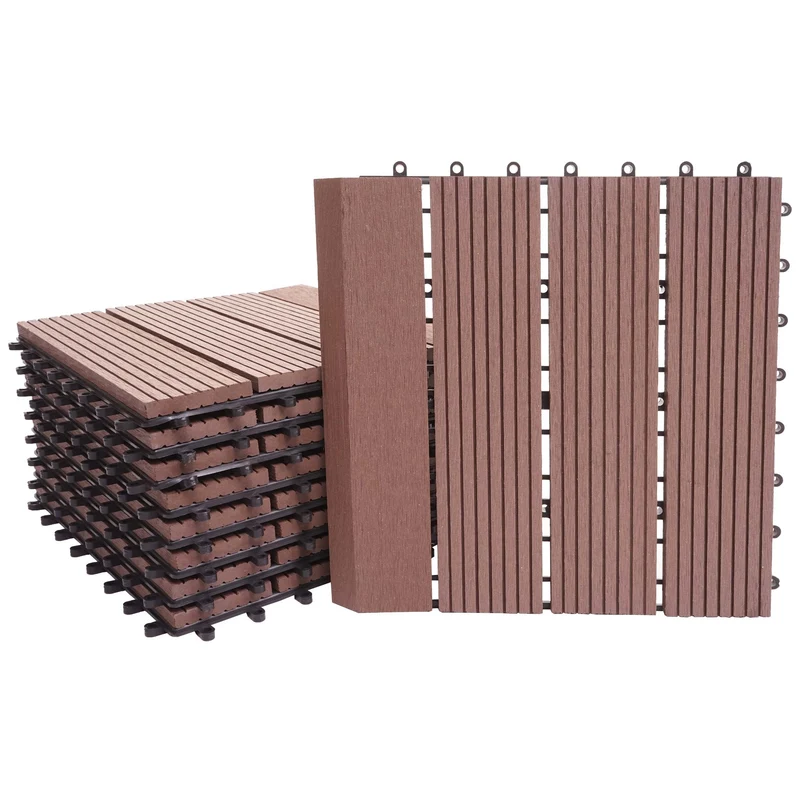 11x dalles carrelage WPC finition aspect bois balcon/terrasse 30 x 30 cm = 1 m² couleur café linéaire vertical 04_0006196