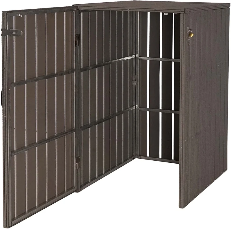 Abri de poubelles extérieur conteneurs à ordures jusqu'à 2 bacs avec couvercle 115x77x97 cm métal aspect bois gris 04_0002864