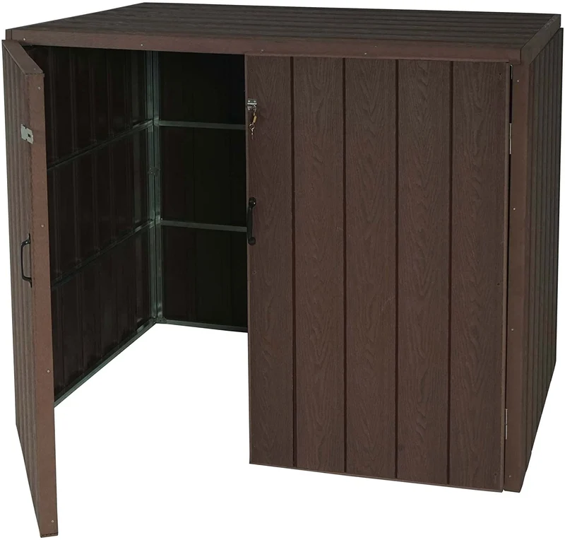 Abri de poubelles extérieur conteneurs à ordures 117x142x102 cm jusqu'à 4 bacs en aspect bois métal marron 04_0001626