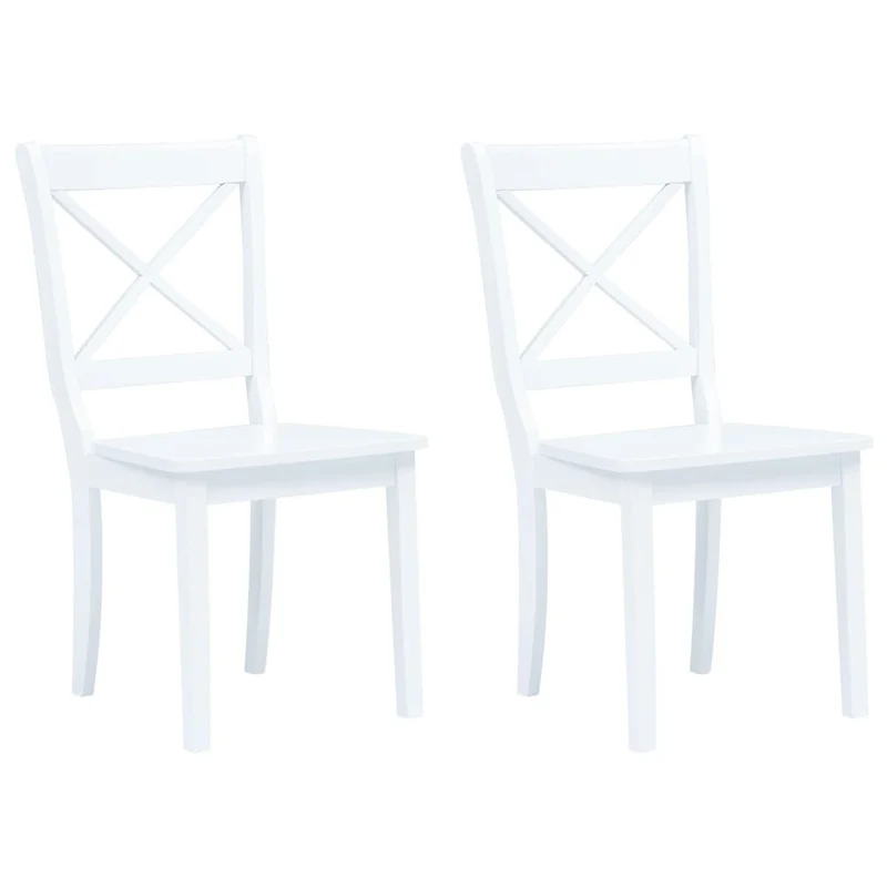 Lot de 2 chaises de salle à manger cuisine design classique blanc bois d'hévéa massif CDS020160