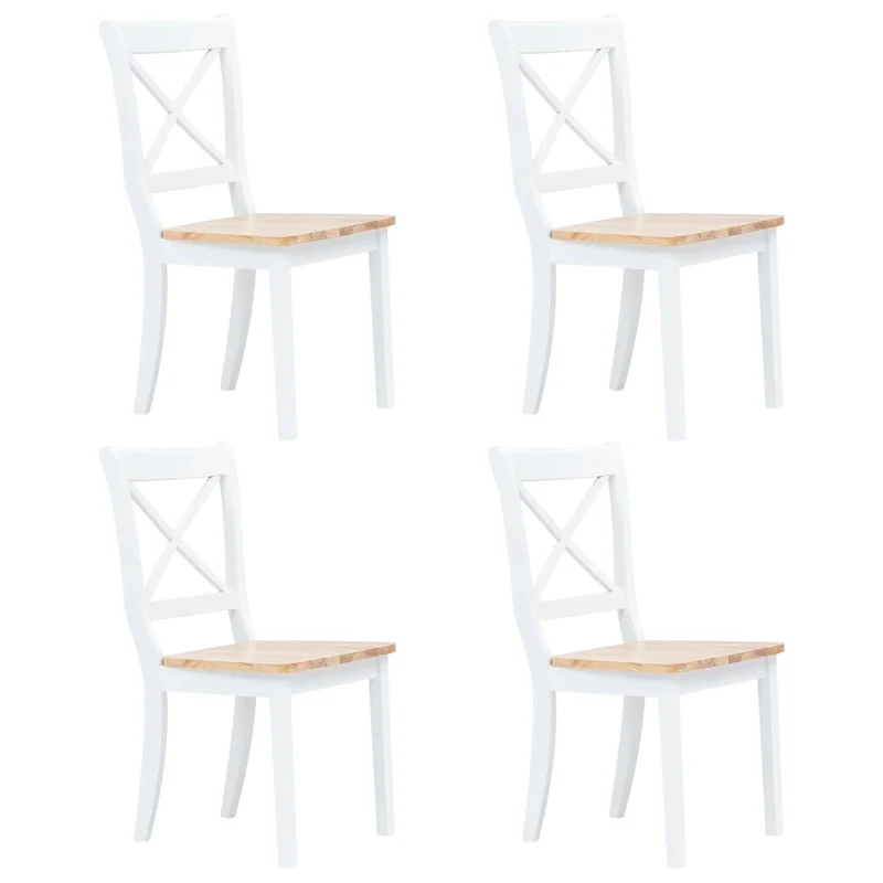 Lot de 4 chaises de salle à manger cuisine blanc et bois clair bois d'hévéa massif CDS021235