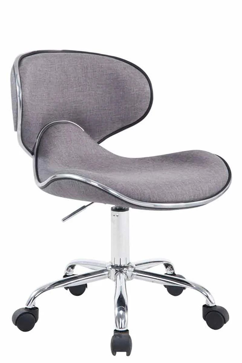 Tabouret de travail sur roulettes hauteur réglable et pivotant en tissu gris clair pieds métal chromé TABO10185