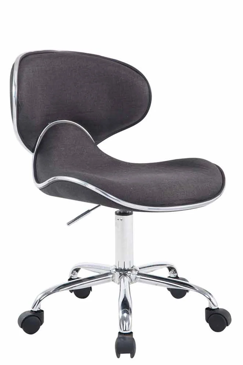 Tabouret de travail sur roulettes hauteur réglable et pivotant en tissu gris foncé pieds métal chromé TABO10184
