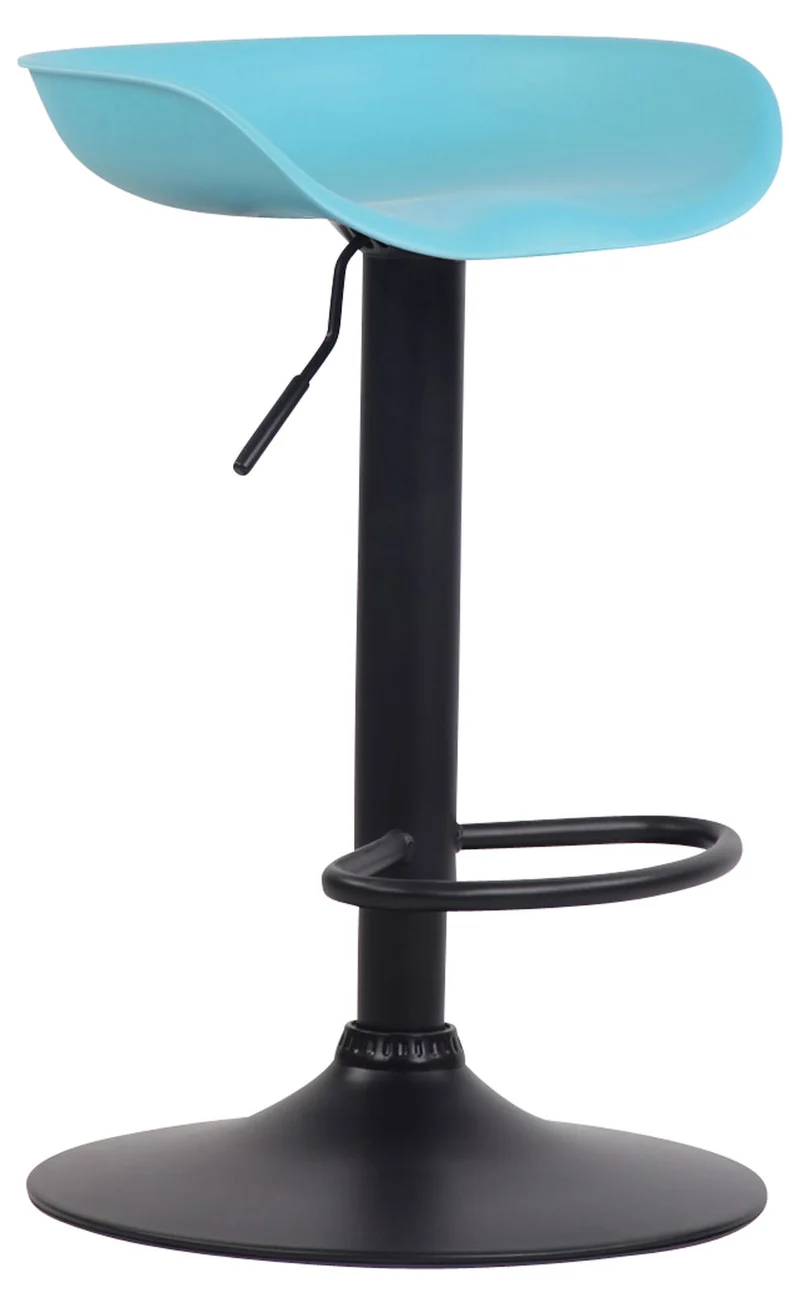 Tabouret de bar assise réglable en hauteur et pivotant en plastique bleu pieds tulipe en métal noir mat avec repose-pieds TDB10249