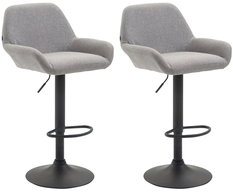 Lot de 2 tabourets de bar moderne et confortable en tissu gris clair pieds trompette en métal noir TDB10228
