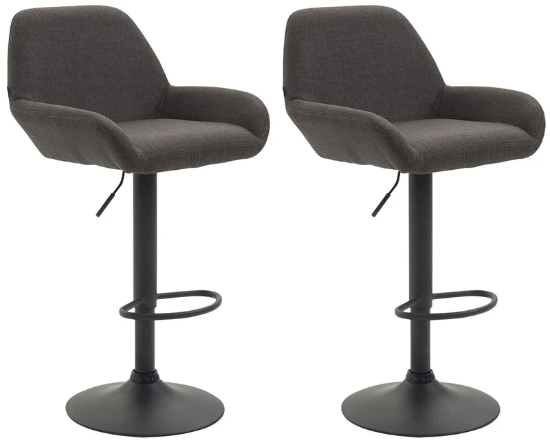 Lot de 2 tabourets de bar moderne et confortable en tissu gris foncé pieds trompette en métal noir TDB10227