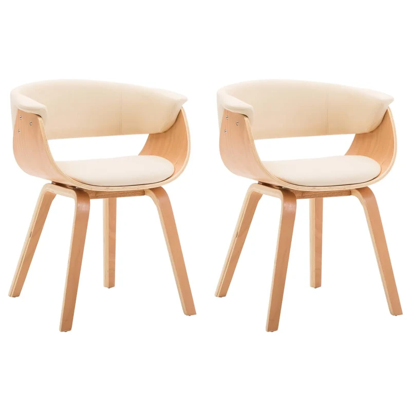 Lot de 2 chaises de salle à manger cuisine design intemporel bois courbé et synthétique crème CDS020404