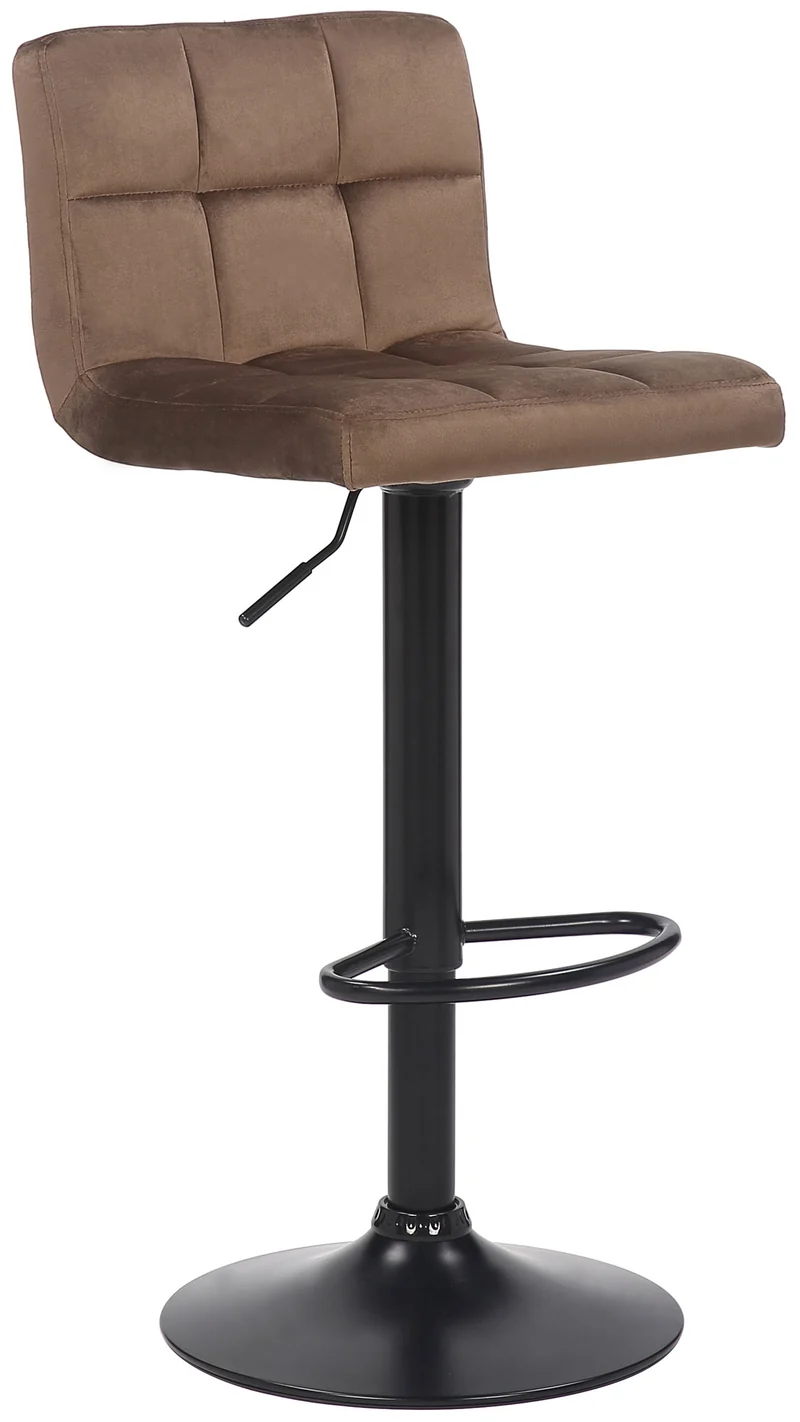 Tabouret de bar en velours marron avec pieds en métal noir assise rembourée repose-pieds pivotant TDB10180