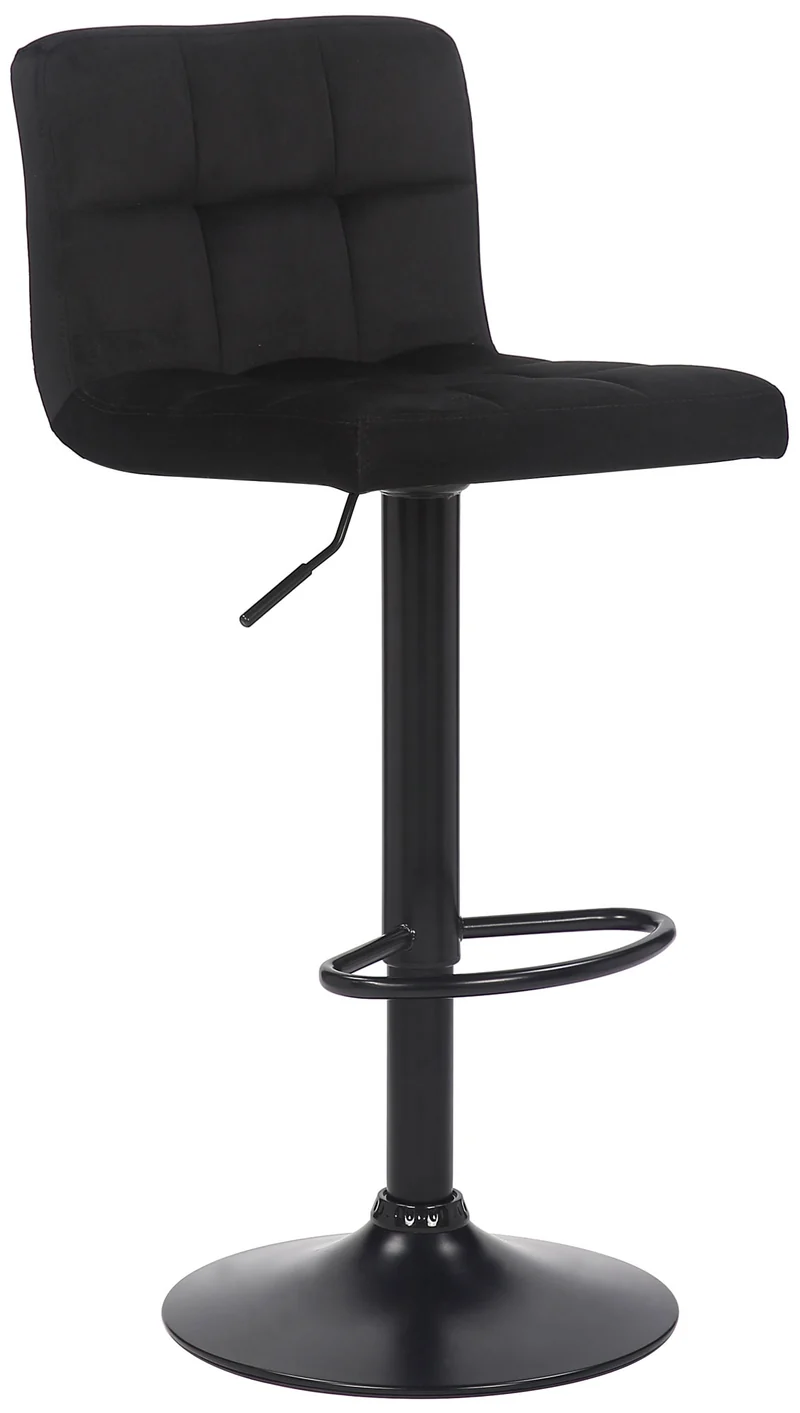 Tabouret de bar en velours noir avec pieds en métal noir assise rembourée repose-pieds pivotant TDB10179