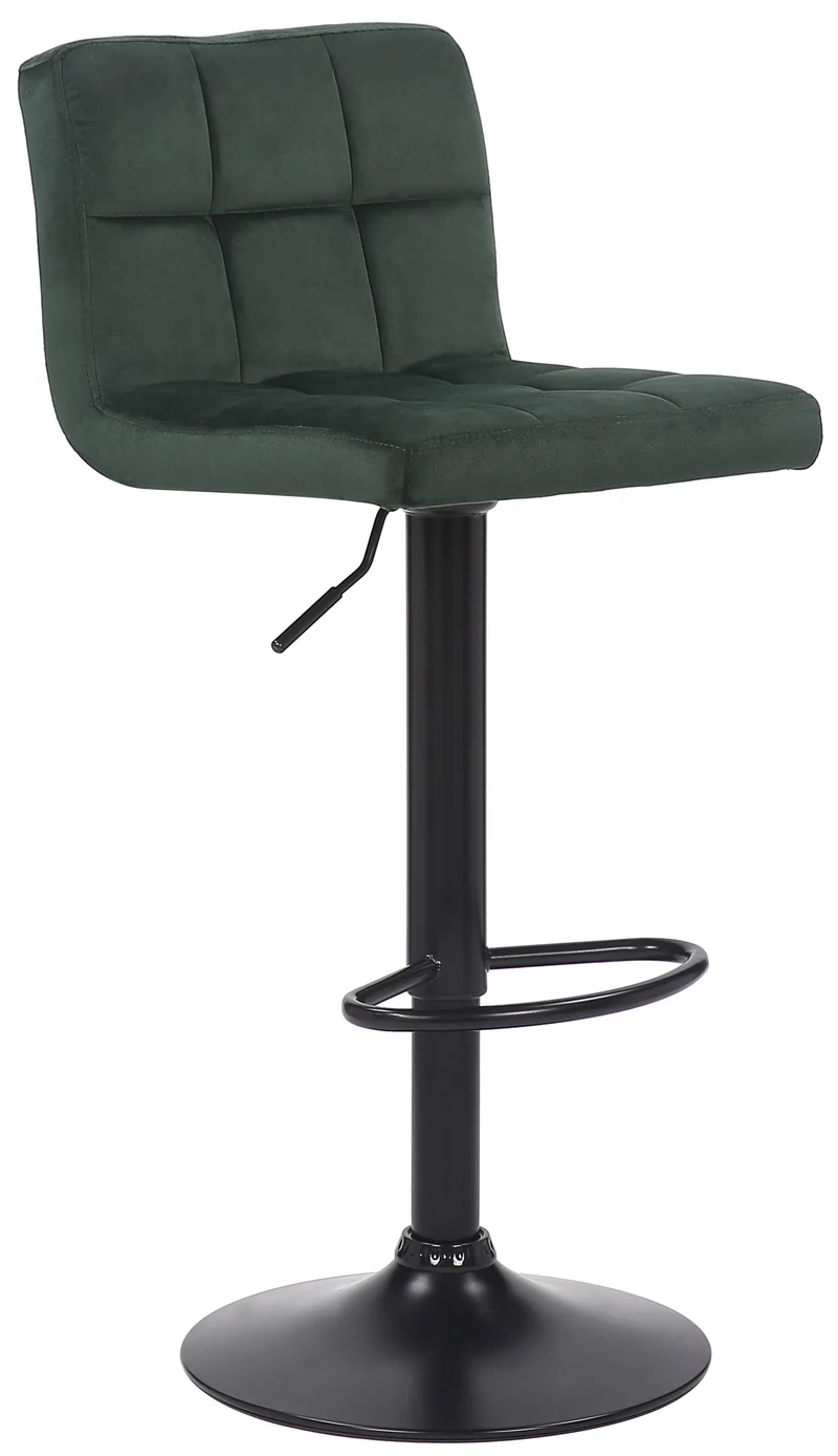 Tabouret de bar en velours vert avec pieds en métal noir assise rembourée repose-pieds pivotant TDB10177