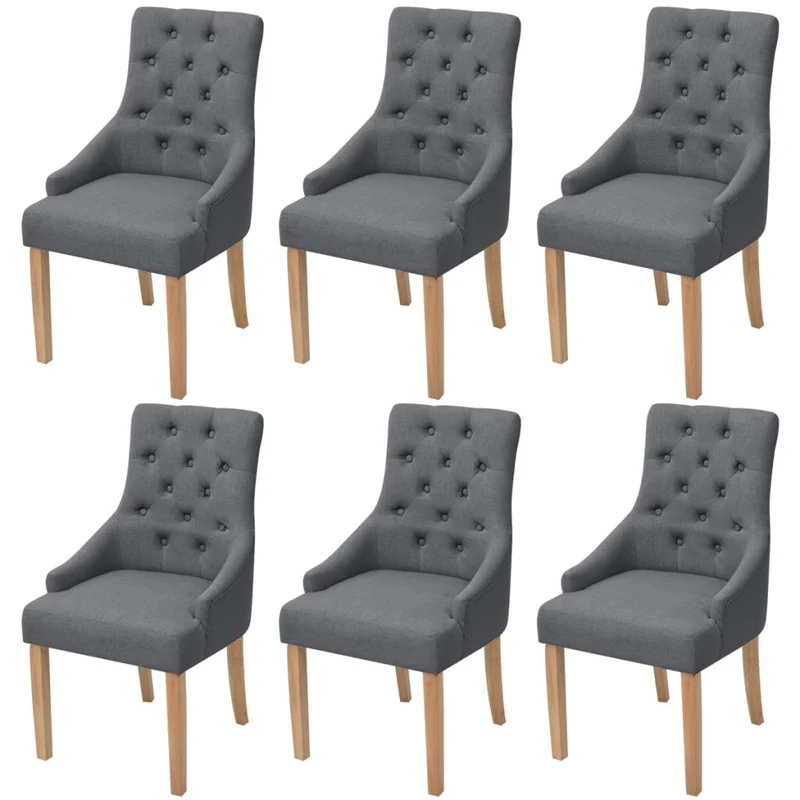 Lot de 6 chaises de salle à manger cuisine dossier capitonné en tissu gris foncé CDS022455