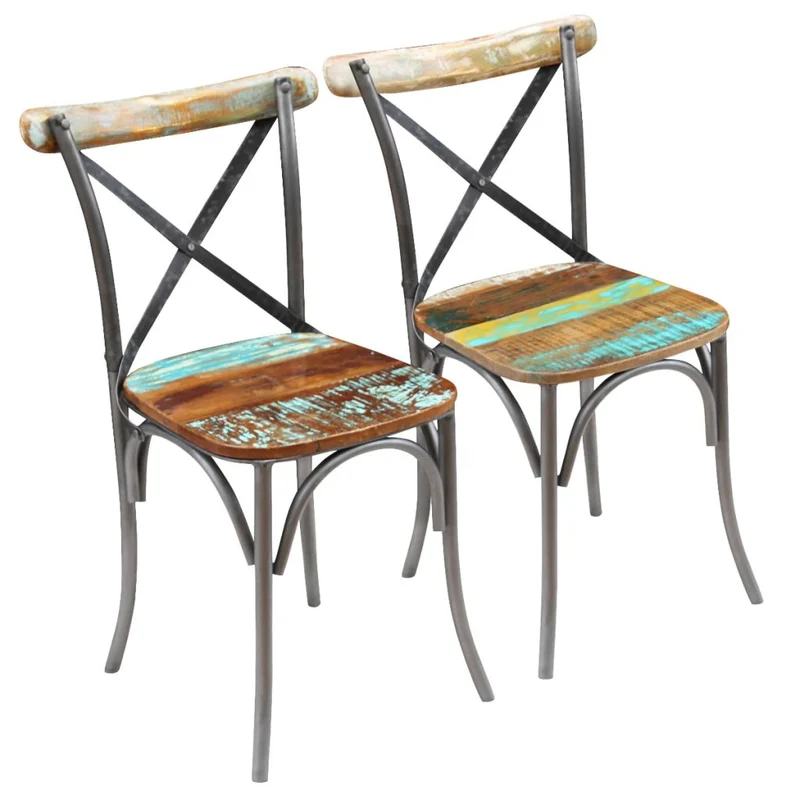 Lot de 2 chaises de salle à manger cuisine style industriel bois de récupération solide CDS020283