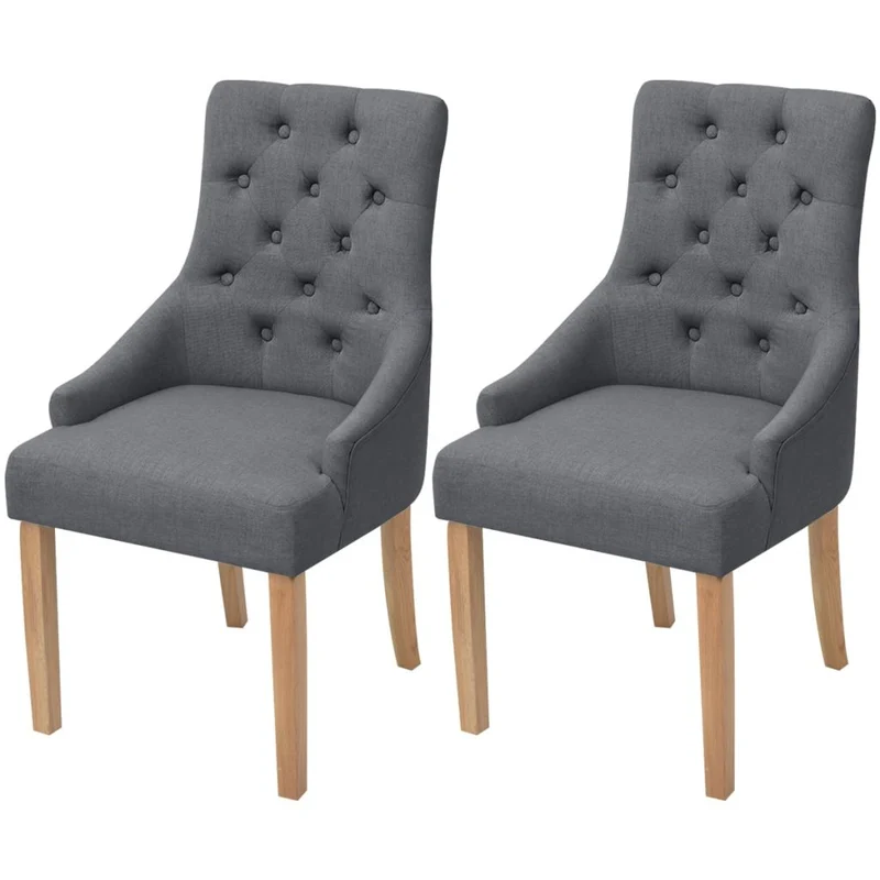 Lot de 2 chaises de salle à manger cuisine style moderne dossier capitonné en tissu gris foncé CDS020531