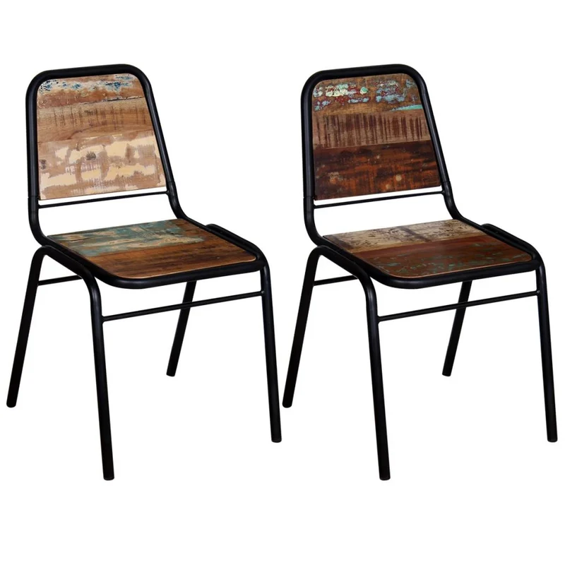 Lot de 2 chaises de salle à manger cuisine style industriel bois de récupération solide CDS020284