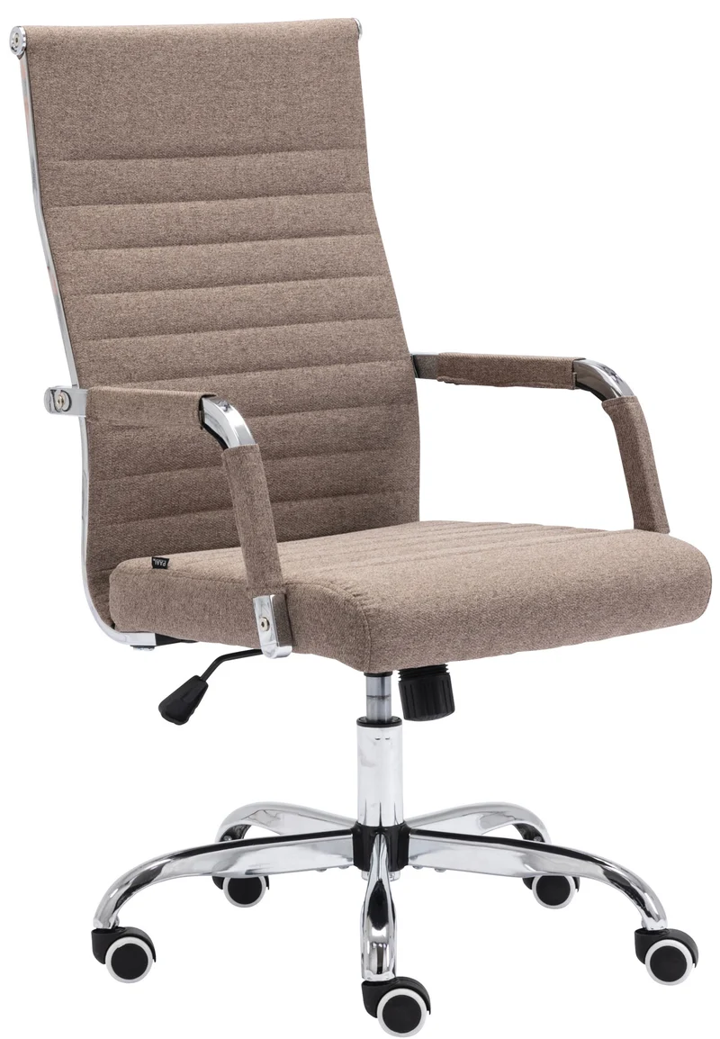 Fauteuil de bureau sur roulettes confortable hauteur réglable en tissu taupe cadre métal chromé BUR10580