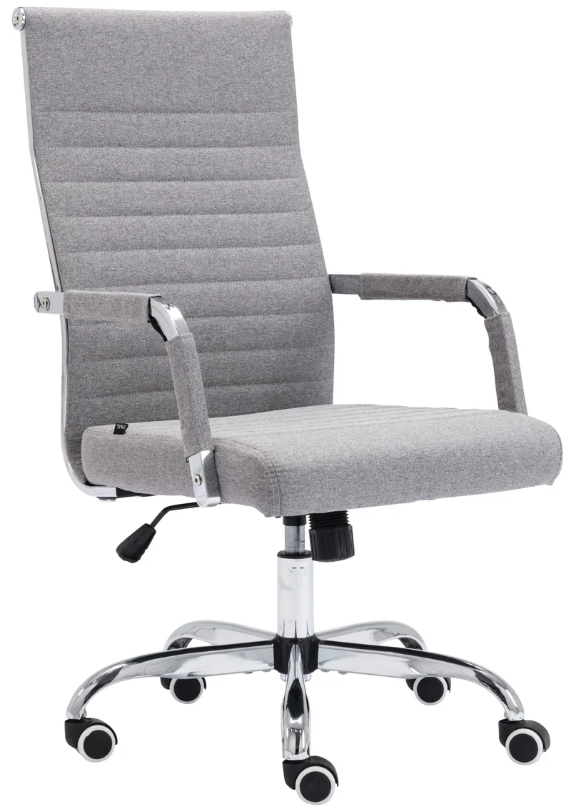 Fauteuil de bureau sur roulettes confortable hauteur réglable en tissu gris cadre métal chromé BUR10579