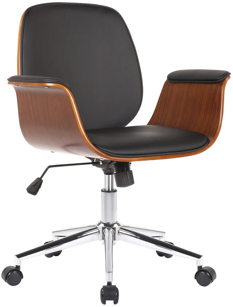 Fauteuil de bureau moderne et confortable accoudoirs incurvés hauteur réglable en synthétique noir bois et métal BUR10553
