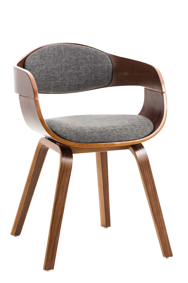 Chaise de bureau sans roulettes visiteur en tissu et bois design retro et confort maximal noyer gris clair BUR10548