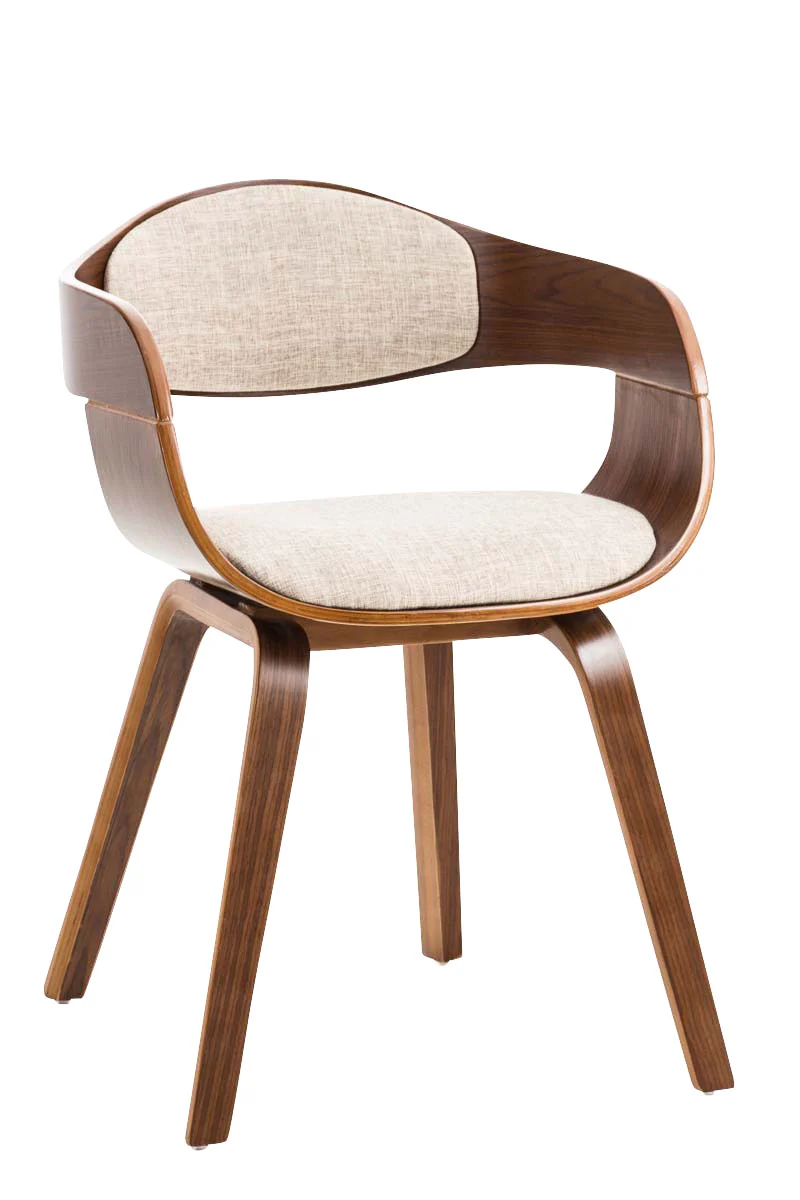 Chaise de bureau sans roulettes visiteur en tissu et bois design retro et confort maximal noyer crème BUR10546
