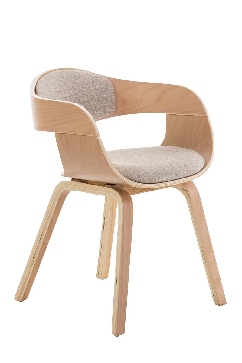 Chaise de bureau sans roulettes visiteur en tissu et bois design retro et confort maximal naturel et crème BUR10538