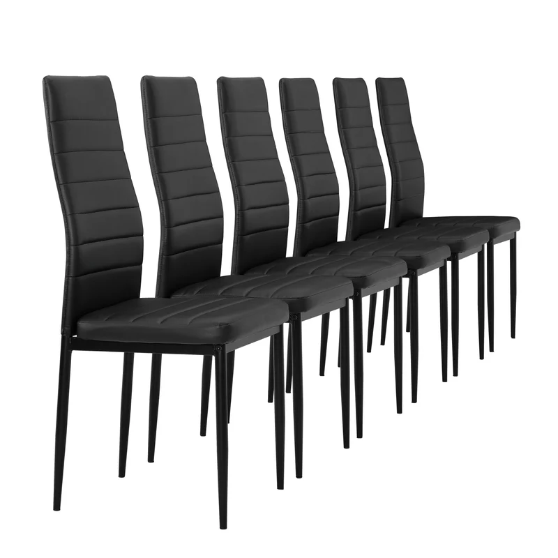 6 x chaises de salle à manger cuisine avec rembourrage cuir synthétique noir 03_0000287