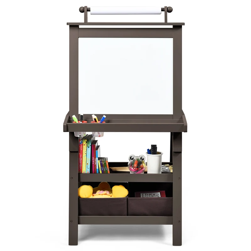 Chevalet pour enfants 3 en 1 tableau de dessin magnétique double faces (tableau blanc + tableau noir) café 20_0000441