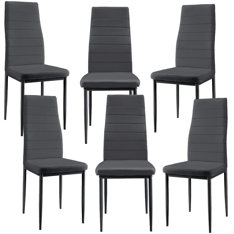 6 x Chaises de salle à manger gris foncé avec rembourrage cuir synthétique 03_0000286