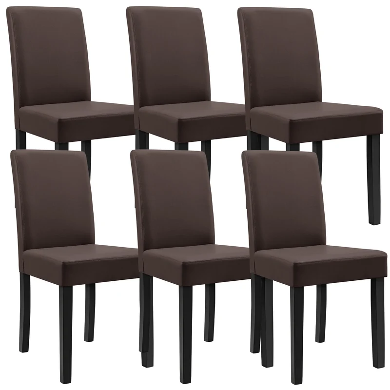 6 chaises rembourrées synthétique marron mat avec pieds en bois massif 03_0000282