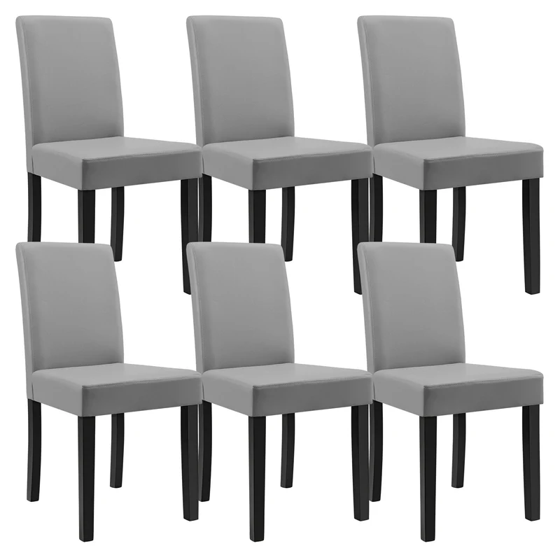 Lot de 6 chaises de salle à manger rembourrées en cuir synthétique gris clair avec pieds en bois massif 03_0000279