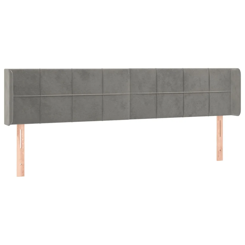 Tête de lit accessoire couchage chambre à coucher meuble avec rebord latéral 163 x 16 x 78/88 cm tissu velours gris clair TDL0205221