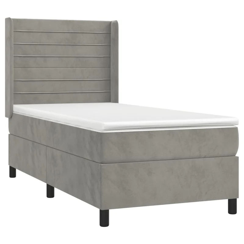 Cadre de lit LED avec sommier tête de lit matelas 90x200cm tissu velours gris clair TDL0208470
