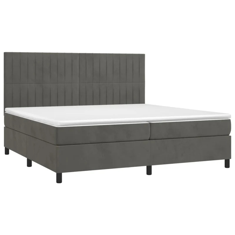Cadre de lit LED avec sommier tête de lit matelas surmatelas 200x200 cm tissu velours gris foncé TDL0207683