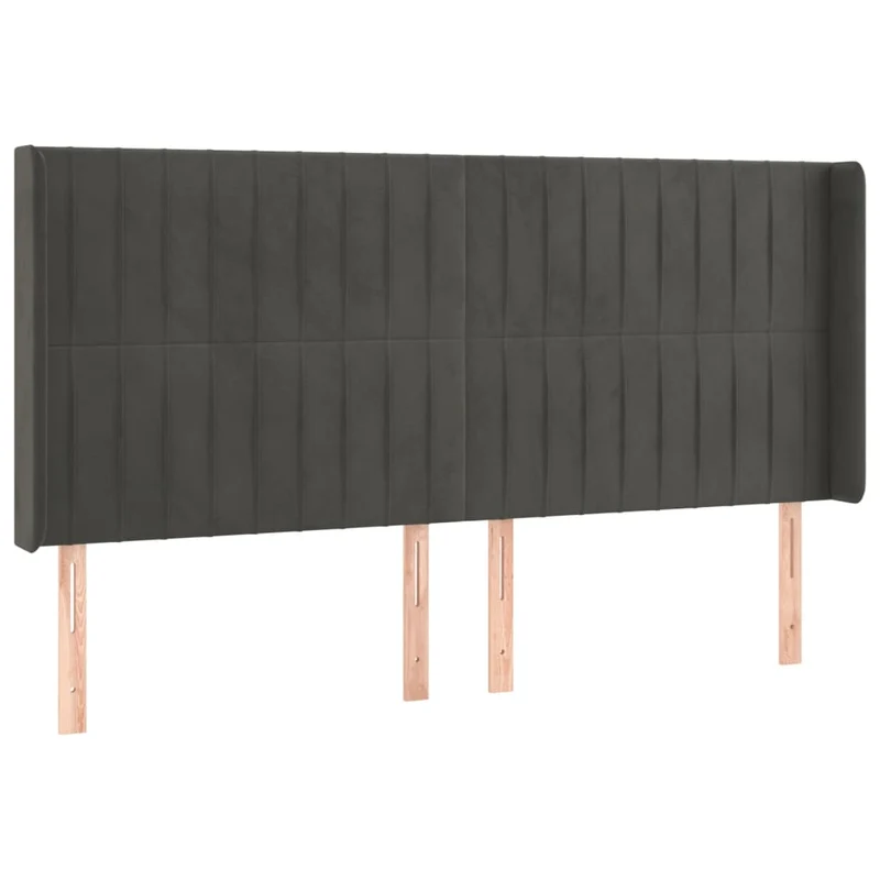Tête de lit accessoire couchage chambre à coucher meuble avec rebord latéral 203 x 16 x 118/128 cm tissu velours gris foncé TDL0204946