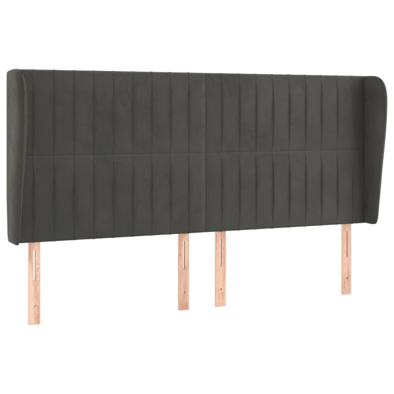 Tête de lit accessoire couchage chambre à coucher meuble avec rebord latéral 203 x 23 x 118/128 cm tissu velours gris foncé TDL0204926