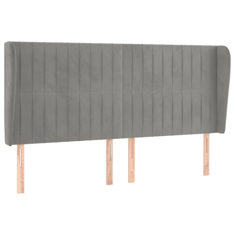Tête de lit accessoire couchage chambre à coucher meuble avec rebord latéral 203 x 23 x 118/128 cm tissu velours gris clair TDL0205162