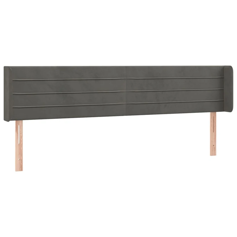 Tête de lit accessoire couchage chambre à coucher meuble avec rebord latéral 183 x 16 x 78/88 cm tissu velours gris foncé TDL0204961