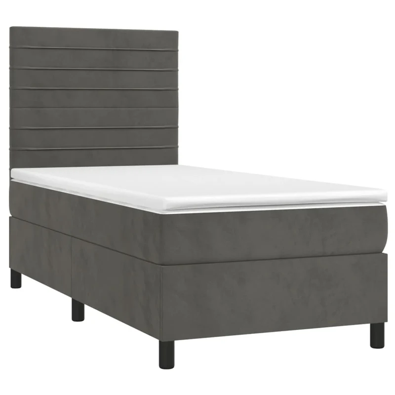 Cadre de lit LED avec sommier tête de lit matelas 90x190cm tissu velours gris foncé TDL0208256