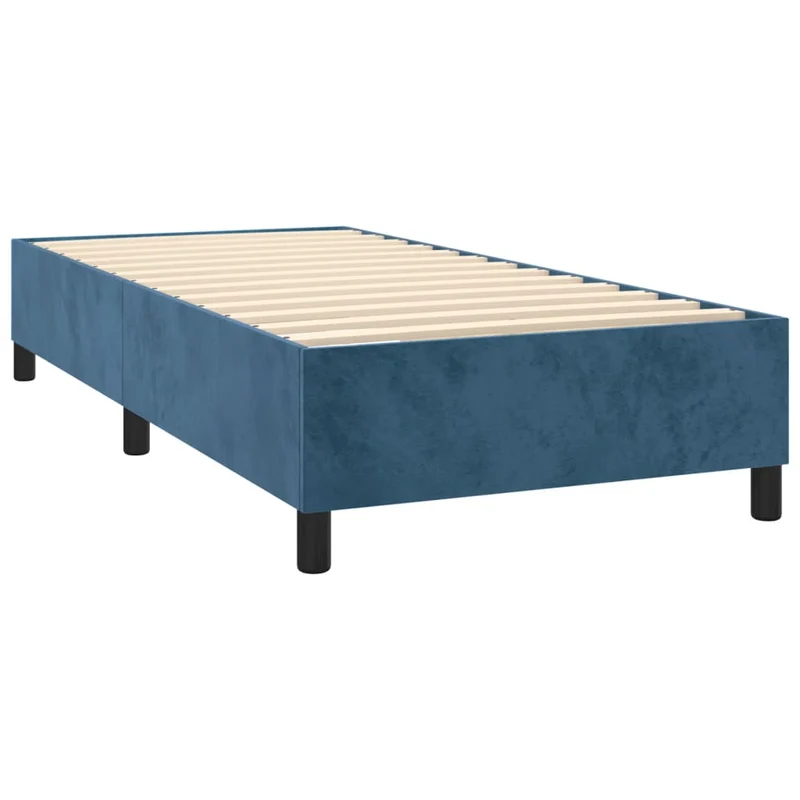 Sommier à lattes sur pieds cadre de lit 100x200 cm tissu velours bleu foncé TDL0207315