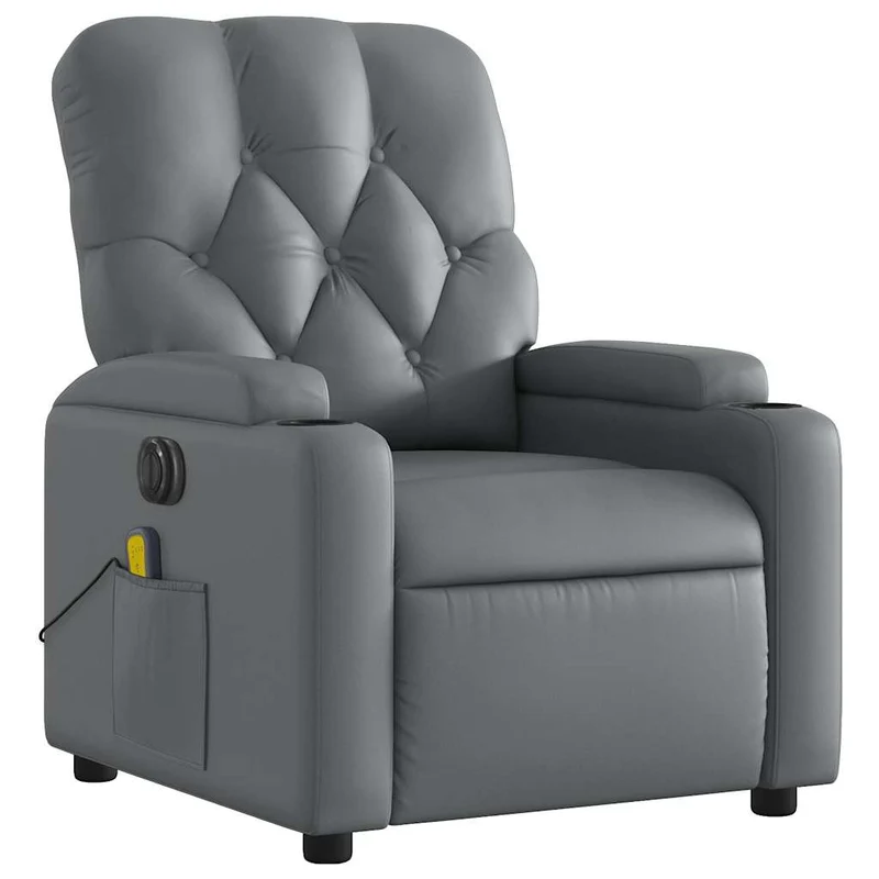 Fauteuil de relaxation TV fonction massage inclinable électrique 6 points de massage en PVC gris DEC027171