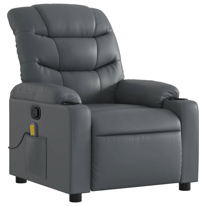 Fauteuil de relaxation TV fonction massage inclinable 6 points de massage en PVC gris DEC026979