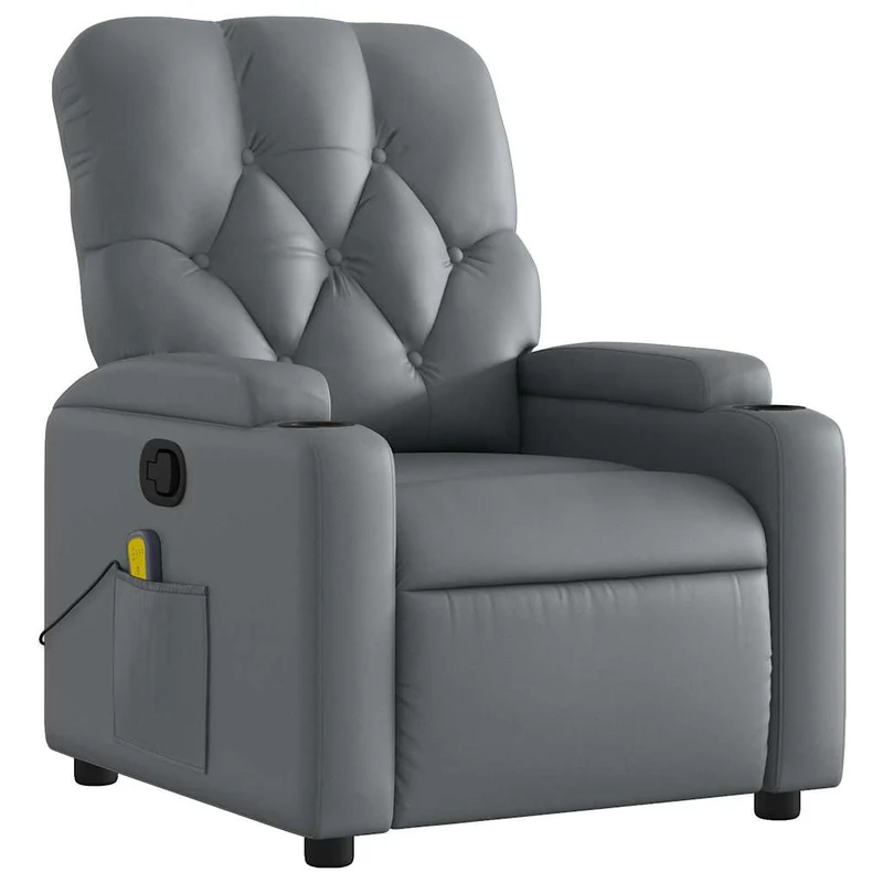 Fauteuil de relaxation TV fonction massage inclinable 6 points de massage en PVC gris DEC026974