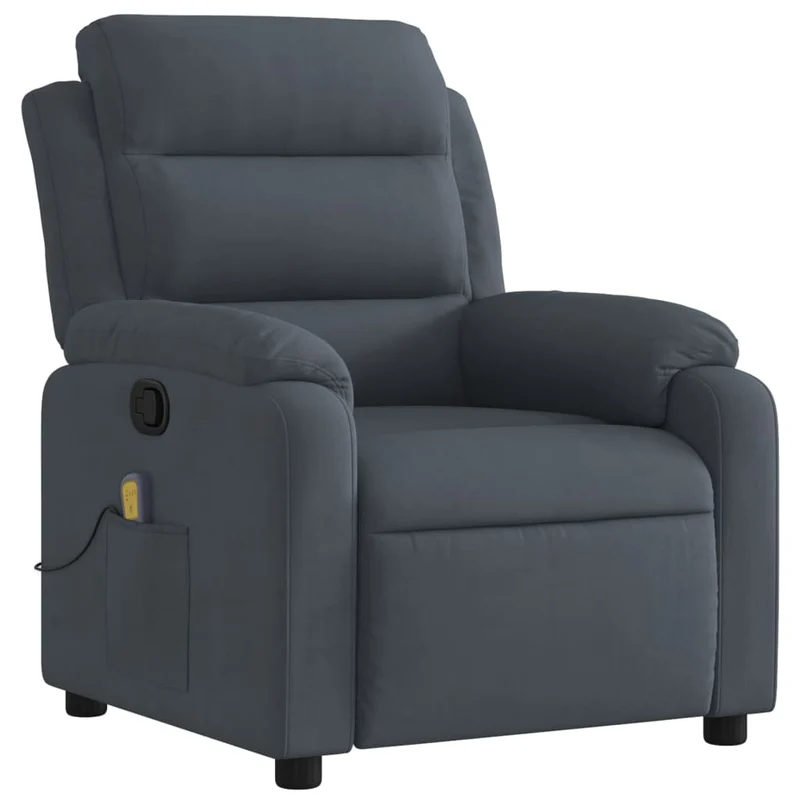 Fauteuil de relaxation TV fonction massage inclinable 6 points de massage en velours gris foncé DEC026967