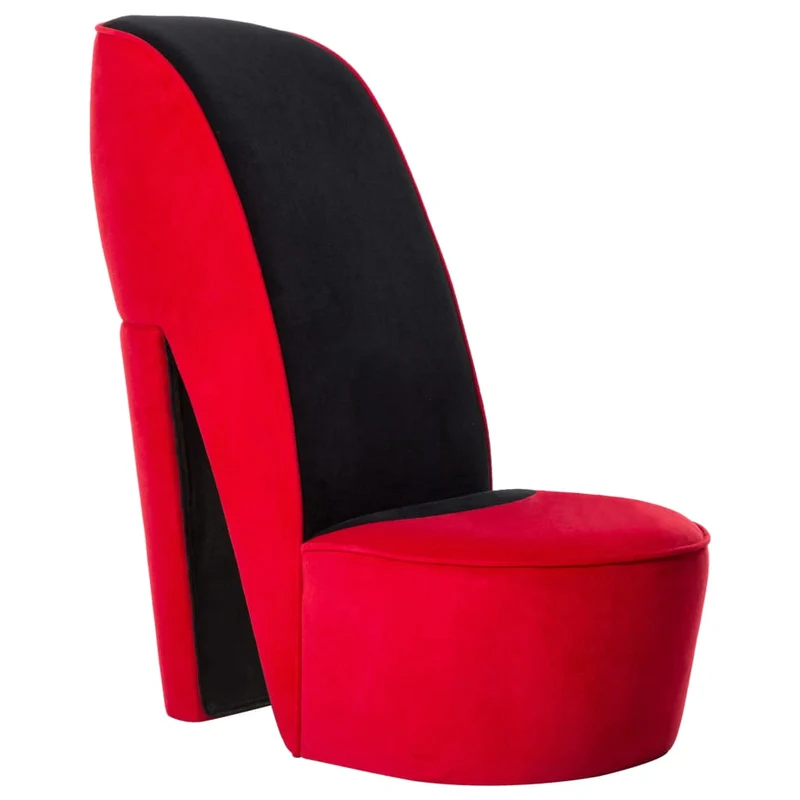 Fauteuil lounge design moderne en forme de talon haut en velours rouge DEC026791
