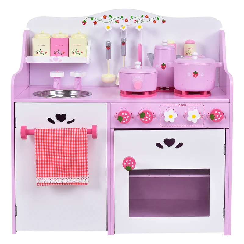 Cuisine pour enfant en bois cuisine de jouets cuisine de jeux cuisine éducatif jeux de rôle rose et blanc 20_0000522