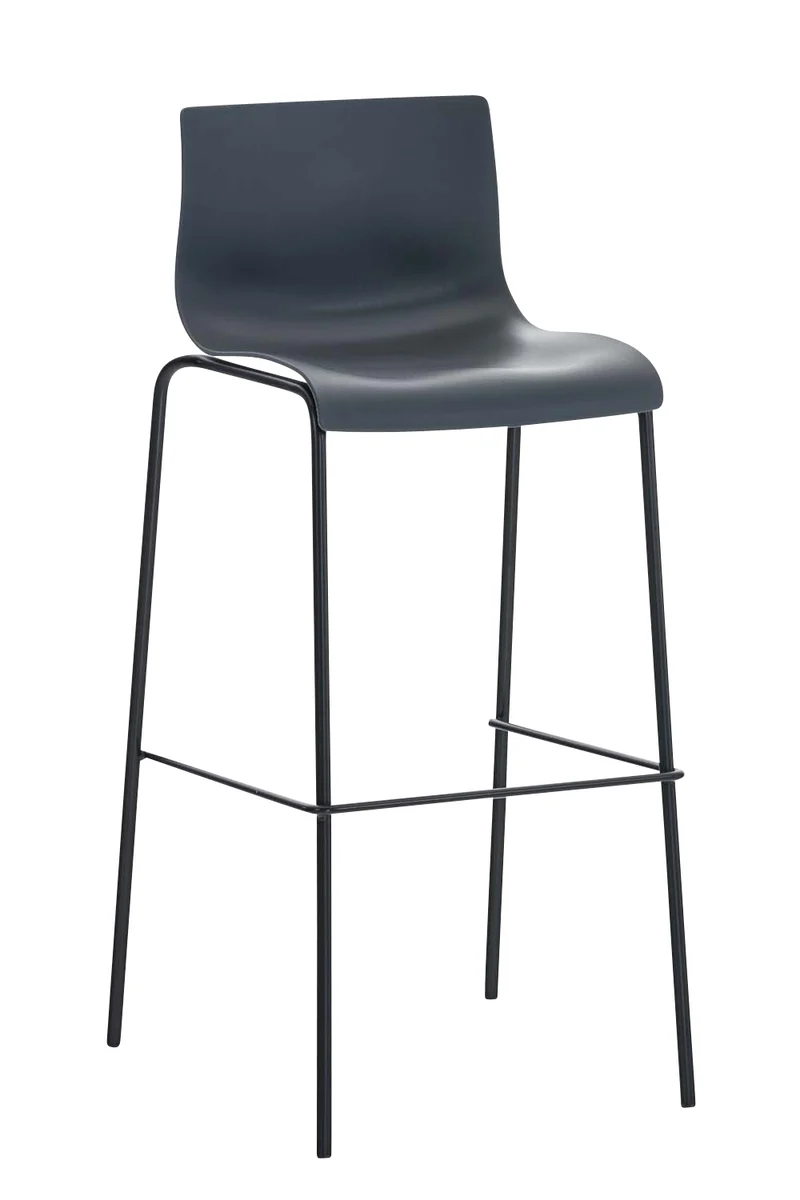 Tabouret de bar avec repose-pieds dossier incurvé en plastique gris et 4 pieds en métal noir 10_0004930