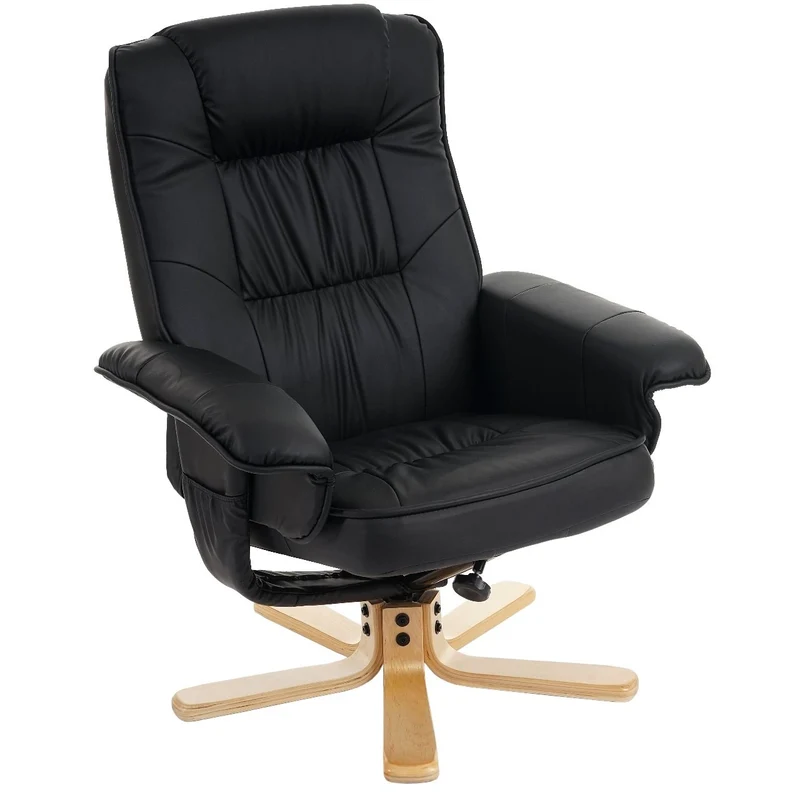 Fauteuil relax en synthétique noir pied en bois siège pivotant FAL04028