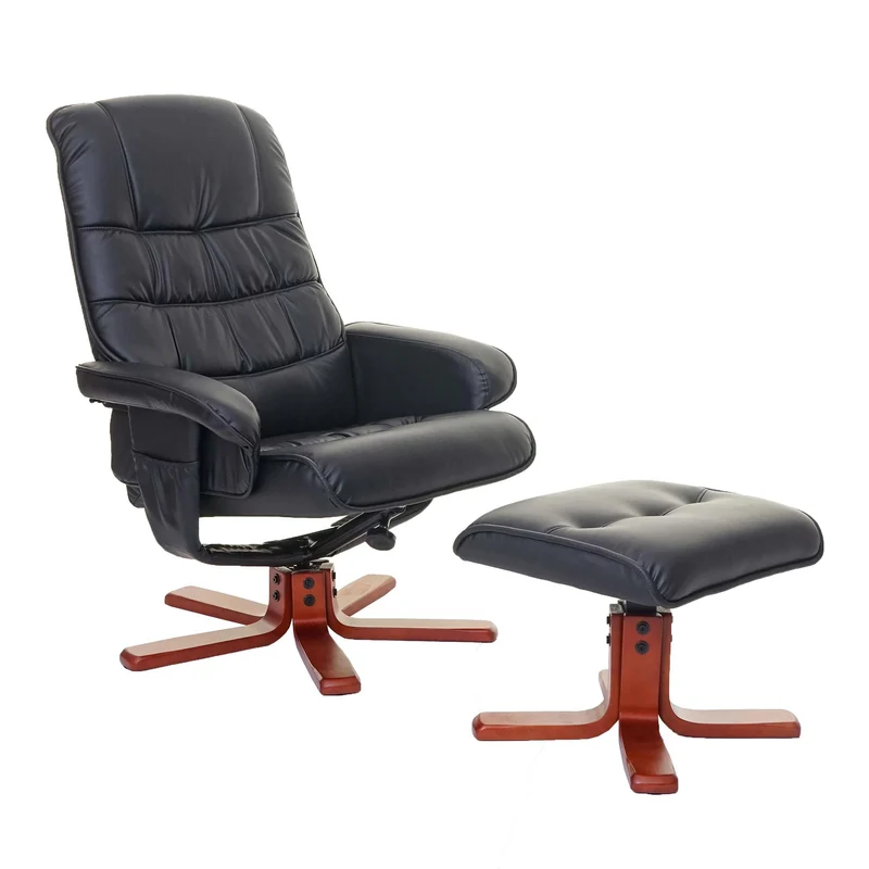 Fauteuil de relaxation TV inclinable rotatif avec repose-pieds en synthétique noir 04_0002043