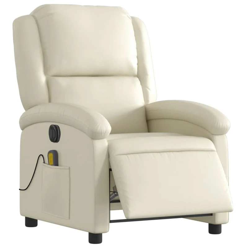 Fauteuil de relaxation TV fonction massage inclinable électrique en PVC crème DEC027150